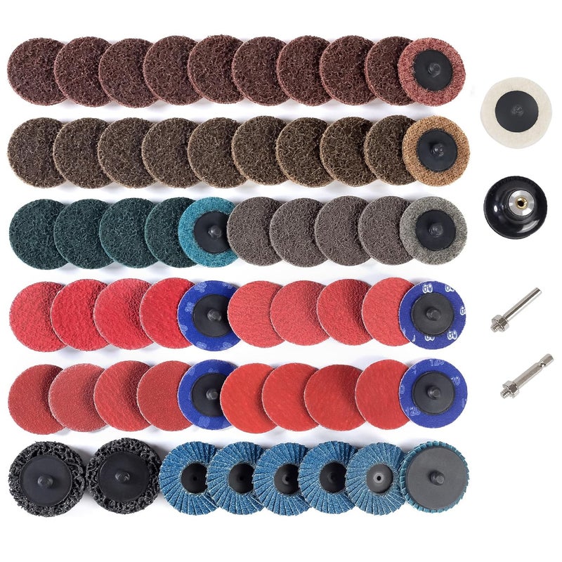 Shawya 60PCS 2 Inch Sanding Disc Quick Change Disc Set with Shank Holder Fits Various Grinder Roll Lock Disc Die Grinder Surface Conditioning, Polishing, Finishing and Burr Rust Paint Removal - Image 1